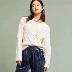 Anthropologie Sleeping On Snow Cozy Cable Knit Sweater Size Large
